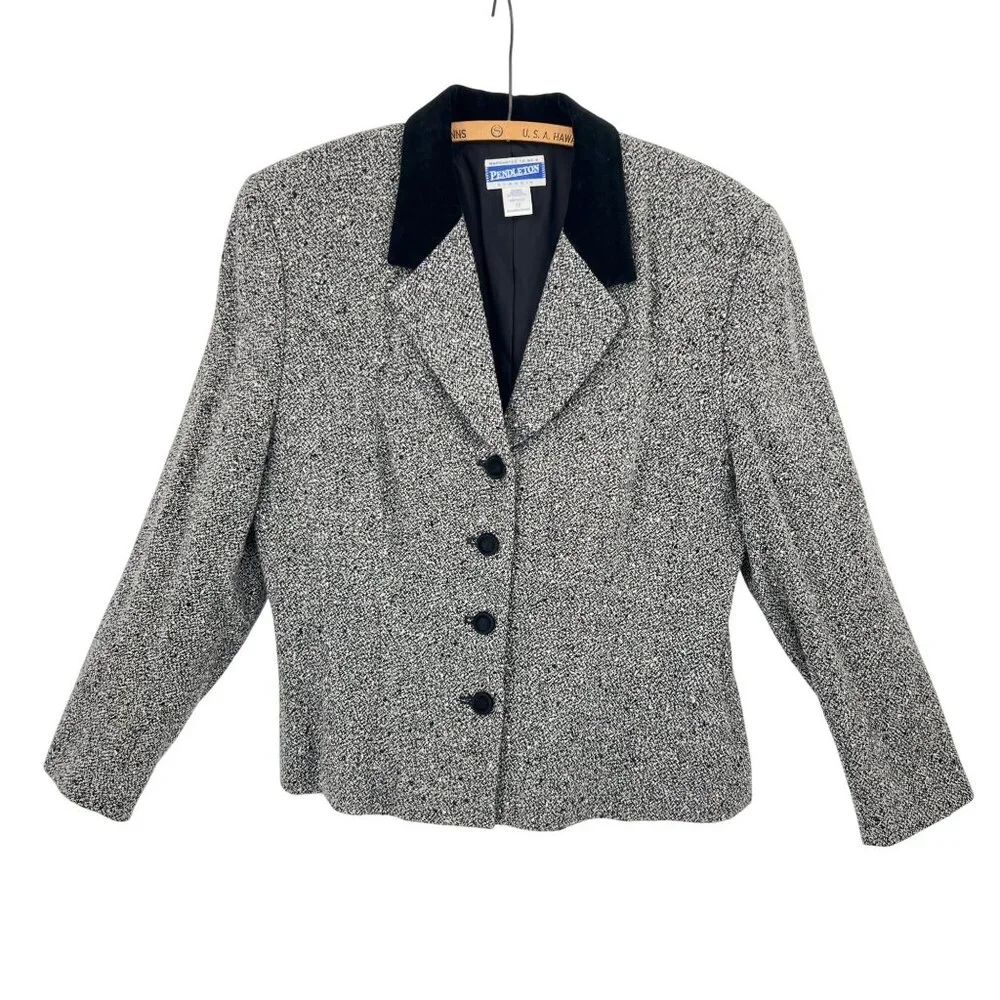 Pendleton Wool Blazer Size 12 Black Velvet Collar Vintage Made in USA Office - Picture 1 of 7